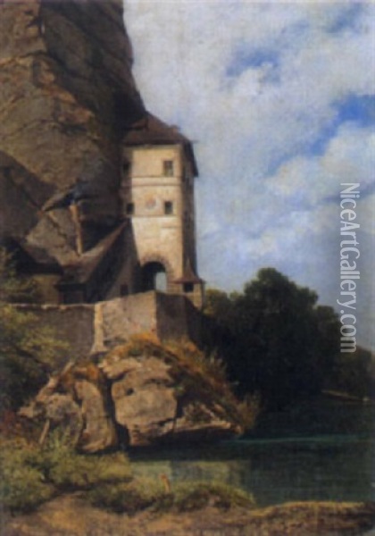 Flusslandschaft Mit Wehrturm In Salzburg Oil Painting - Otto Froelicher