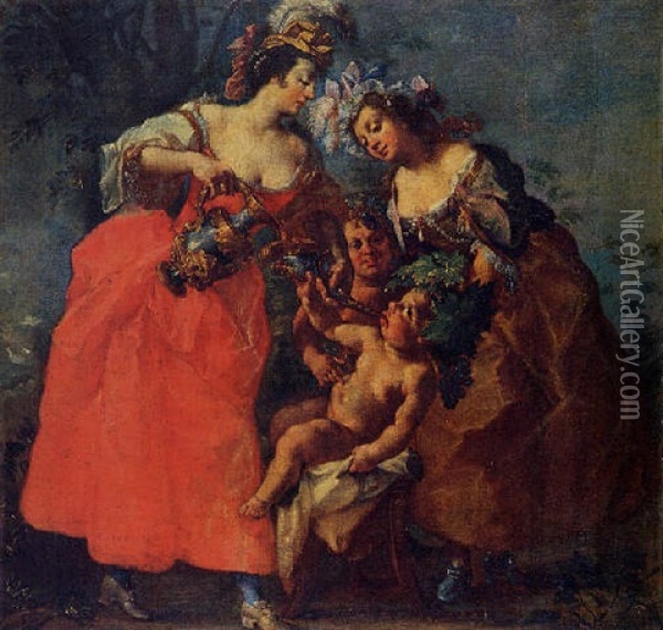 Due Donne In Giardino Oil Painting - Lorenzo De Caro
