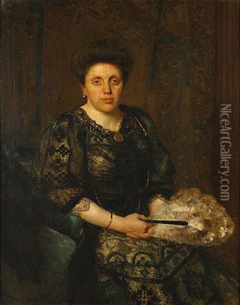 Portret Van Valerie Van Breedam, Echtgenote Van Johan Van Baren Oil Painting - Edouard De Jans
