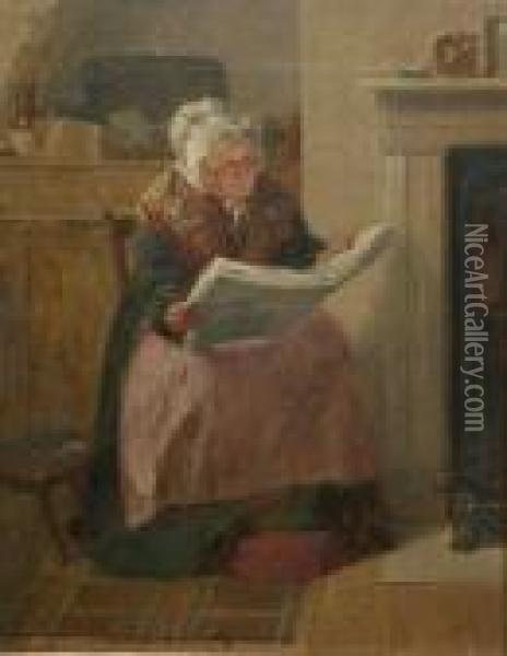 Fireside Reading. Oil Painting - Haynes King
