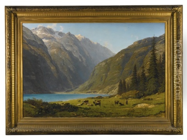 Alpine Valley Oil Painting - Alfred Chavannes