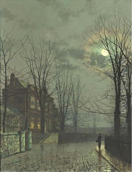 A Street By Moonlight Oil Painting - John Atkinson Grimshaw