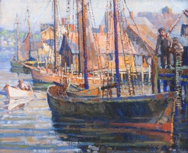 Gloucester Docks Oil Painting - Bernard E. Peters