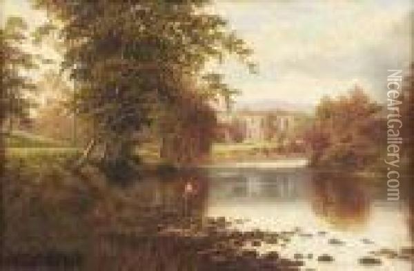 Fishing - Bolton Abbey On The Wharfe Oil Painting - William Mellor
