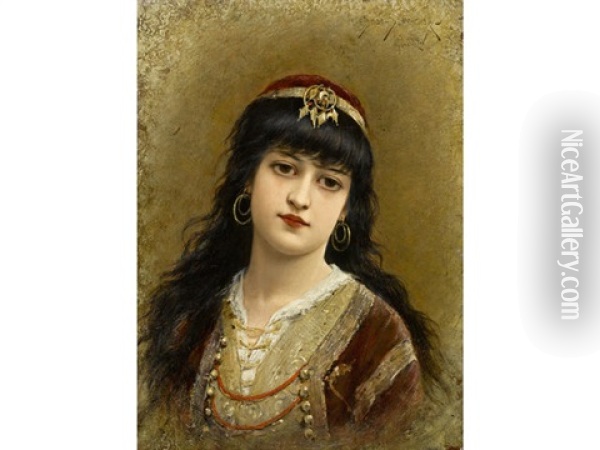 An Oriental Beauty Oil Painting - Emile Eisman-Semenowsky