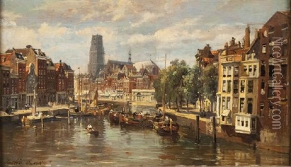 Les Canaux A Amsterdam Oil Painting - Pierre Justin Ouvrie