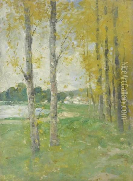 Lakeside Autumn Landscape. Oil Painting - Victor-Jean-Baptiste-Barthelemy Binet