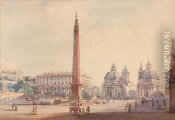 The Piazza Del Popolo, Rome Oil Painting - Ippolito Caffi