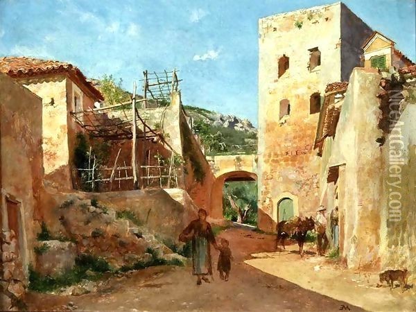 Street Scene near Antibes Oil Painting - Jean-Louis-Ernest Meissonier