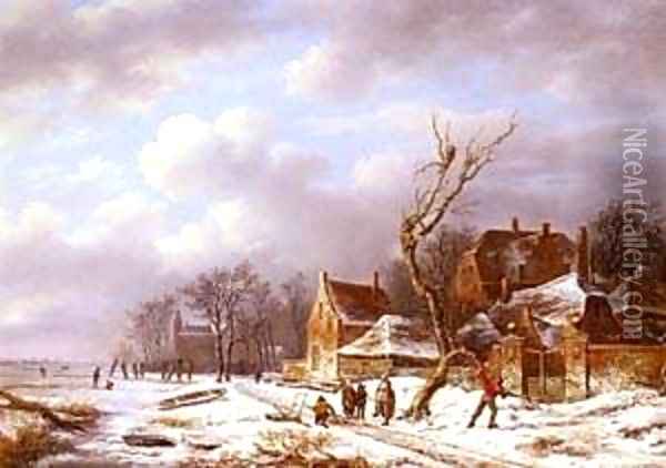 Gathering Wood In A Winter Landscape Oil Painting - Paul Cesaire Gariot