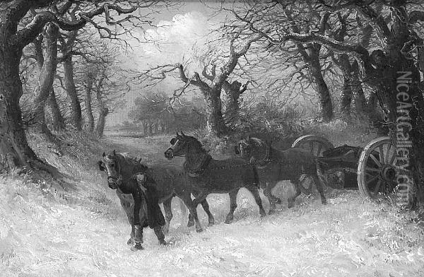 Horses Carting Timber Through The Snow Oil Painting - Thomas Smythe