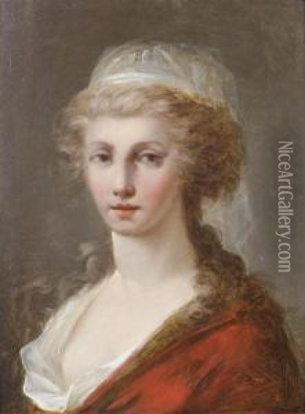Portrait De Jeune Femme A L'etole Rouge Oil Painting - Pierre Nicolas Legrand