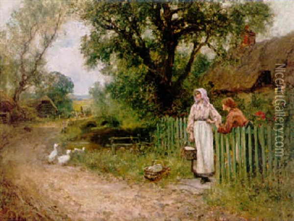 By A Cottage Gate Oil Painting - Henry John Yeend King