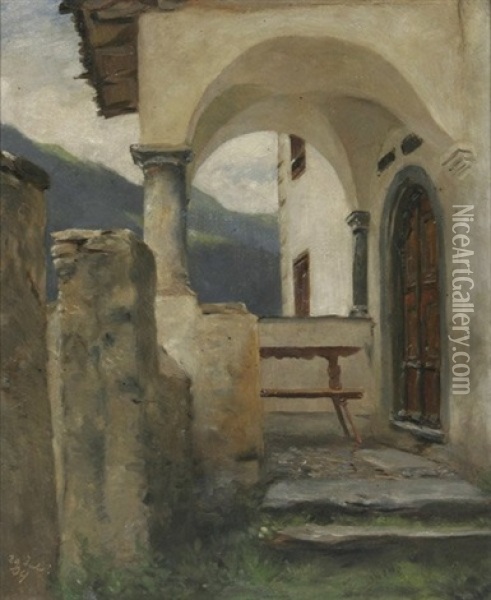Schlosseingang - Motiv Aus Luzein, Graubunden Oil Painting - Victor Tobler