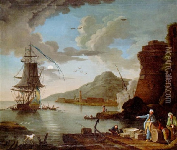 Hamnbild Vid Medelhavet Med Svenskt Fartyg Oil Painting - Johan Nils Asplind