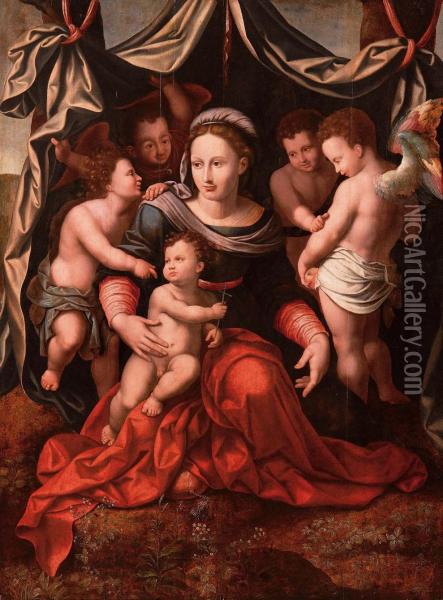 Madonna Col Bambino E Angeli Oil Painting - Cornelius Van Cleve