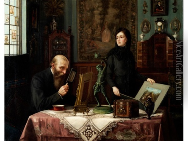 Der Kunsthandler Im Hause Einer Reichen Sammlung Oil Painting - Carl Johann Spielter
