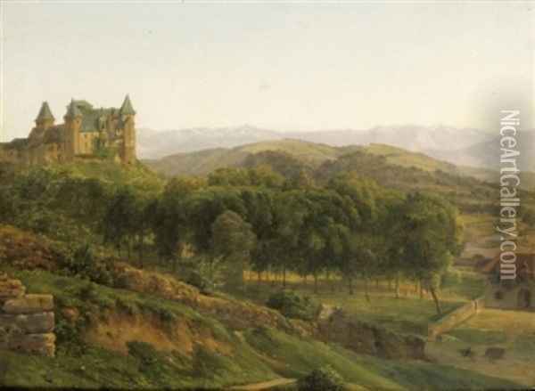 Le Chateau D'henri Iv A Pau Oil Painting - Alexandre Louis Robert Millin Du Perreux