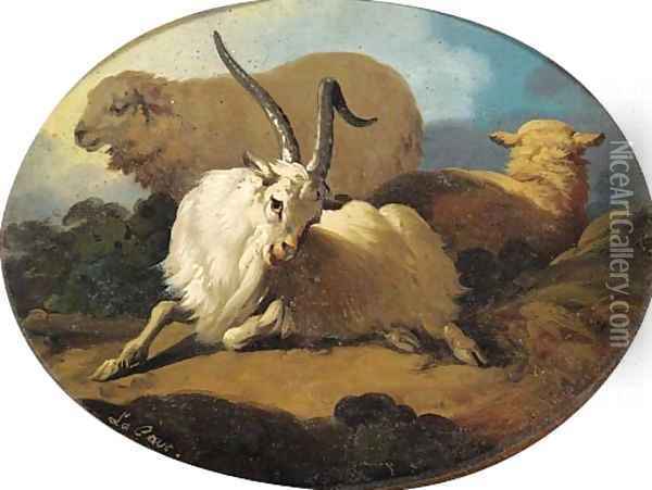 A goat and two sheep in a landscape Oil Painting - Peter Le Cave