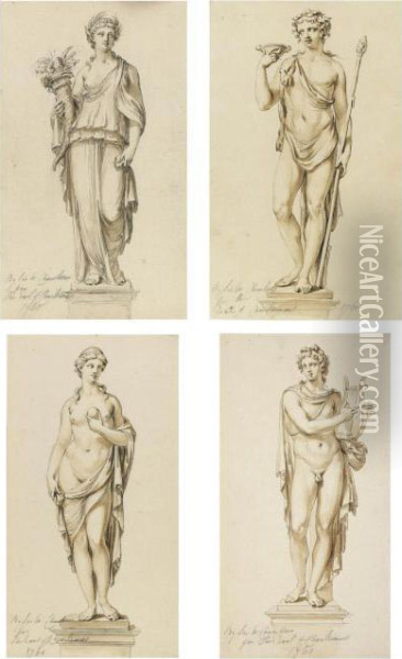 Studies For Statues Of Pedestals Of Apollo, Venus, Bacchus And Ceres Oil Painting - Giovanni Batista Cipriani