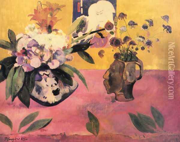 Still life with Japanese woodcut Oil Painting - Paul Gauguin