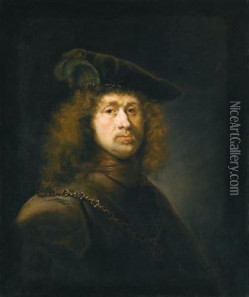 Portrait Of A Man, Head And Shoulders, Wearing A Cap And Chain Oil Painting - Johann Spilberg the Younger