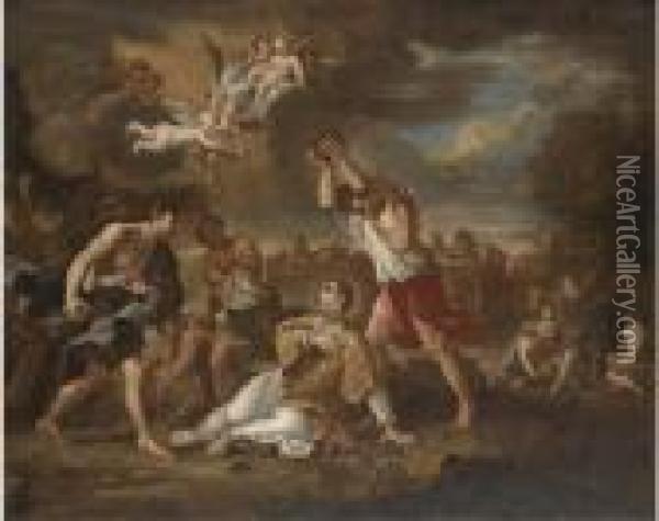 The Martyrdom Of Saint Stephen Oil Painting - Cirlce Of Filippo Lauri
