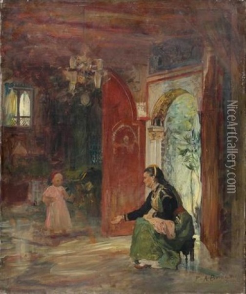 Scene D'interieur Dans Un Palais Oriental Oil Painting - Frederick Arthur Bridgman