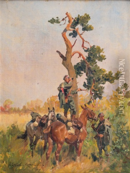 Zwiad Oil Painting - Woiciech (Aldabert) Ritter von Kossak