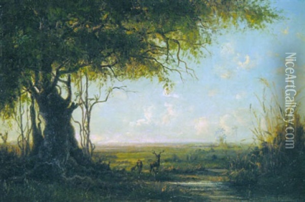Southern Landscape With Live Oak And Palms Oil Painting - Homer Dodge Martin