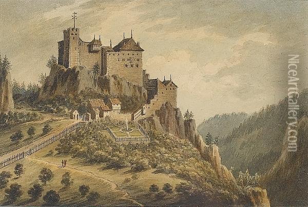 Castle In An Italian Landscape Oil Painting - John Warwick Smith