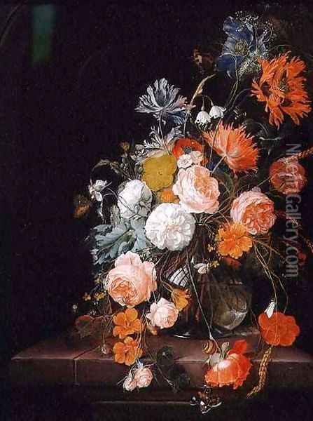 Still Life with Roses Poppies and Ears of Corn Oil Painting - Cornelis De Heem