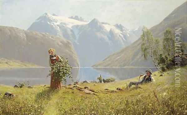 A summer day by the fjord Oil Painting - Hans Dahl