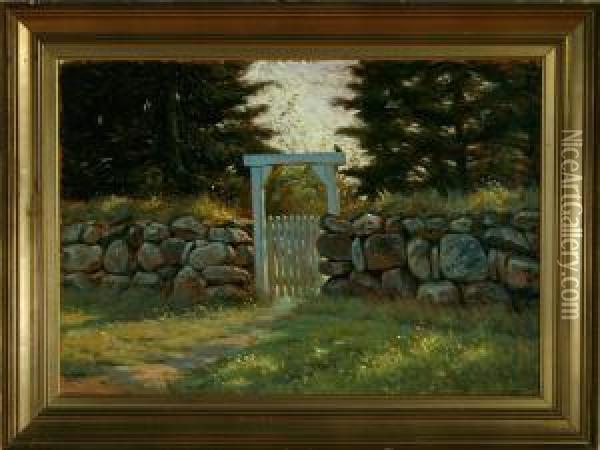 White Gate In A Stone Wall Oil Painting - Valdemar Irminger