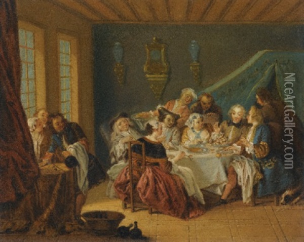 An Interior With Elegant Figures Dining Oil Painting - Jean-Baptiste Pater