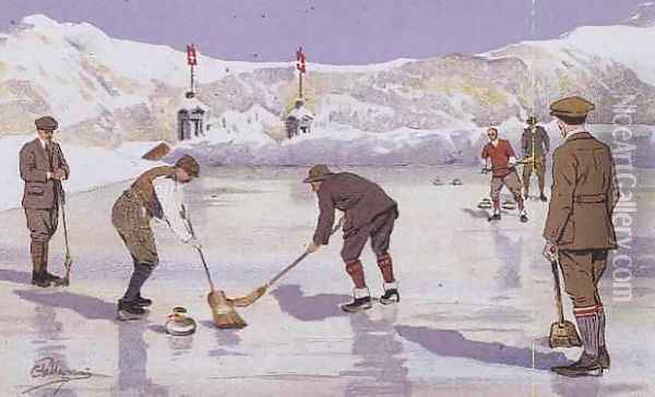 The Curling Rink Oil Painting - Carlo Pellegrini