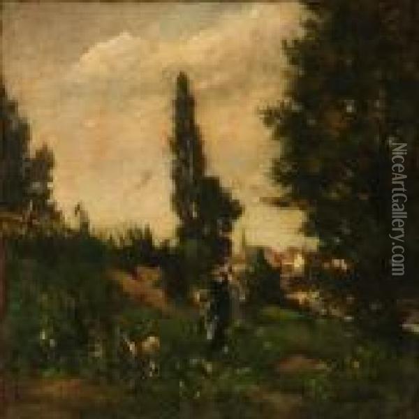 Three Women Walking In A Forest Oil Painting - Jean-Baptiste-Camille Corot