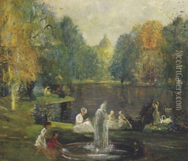 Frog Pond, Boston Public Gardens Oil Painting - Arthur Clifton Goodwin
