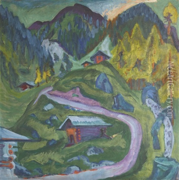 Alpweg (bergweg) (alp Path; Mountain Path) Oil Painting - Ernst Ludwig Kirchner