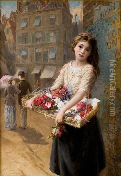 A Street Flower Seller Oil Painting - Augustus Edwin Mulready