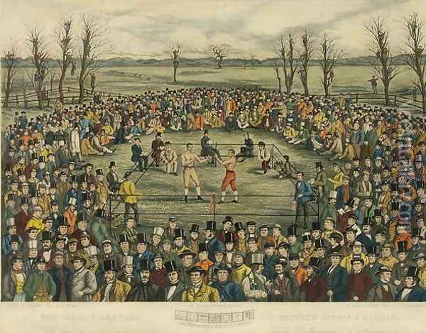 The Great Contest between Sayers and Heenan for 200 Pounds a side, engraved by J. R. Mackrell and J.B. Rowbotham Oil Painting - Rowbotham, J.B. & Brown, J.