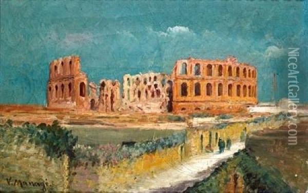 Promeneurs Aux Abords Des Ruines Oil Painting - Vincent Manago