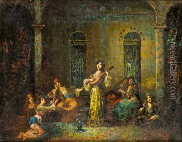 Danseuse Et Musiciens Orientaux Oil Painting - Frederic Borgella