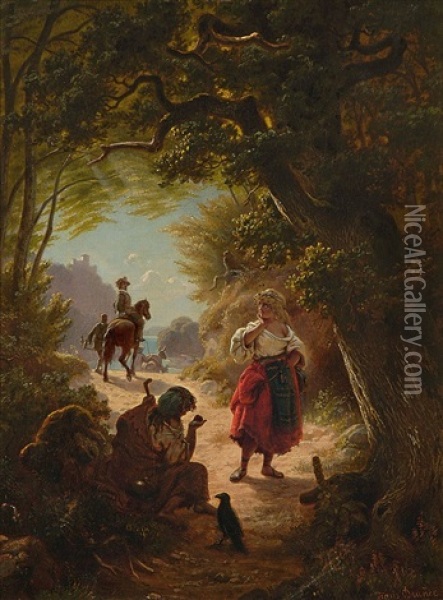 Wahrsagerin Und Sudlandische Tanzerin Am Waldesrand Oil Painting - Hans Brunner