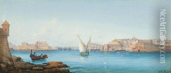 The Entrance To The Grand Harbour, Valetta Oil Painting - Luigi Maria Galea