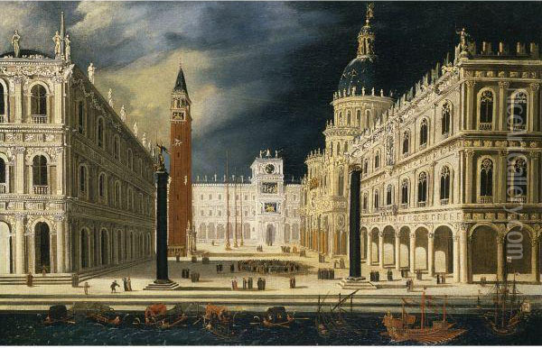 Venice, A View Of San Marco From The Bacino Oil Painting - Francois de Nome (Monsu, Desiderio)