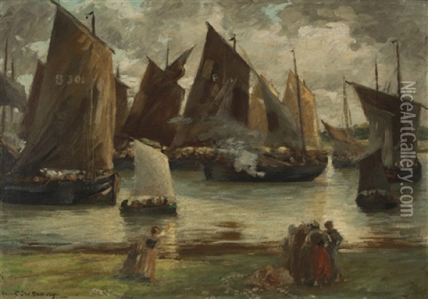Boats Preparing To Leave (etaples) Oil Painting - Rupert Bunny