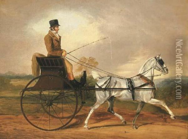 A Gentleman Riding A Horse And Gig Oil Painting - Edwin, Beccles Of Cooper