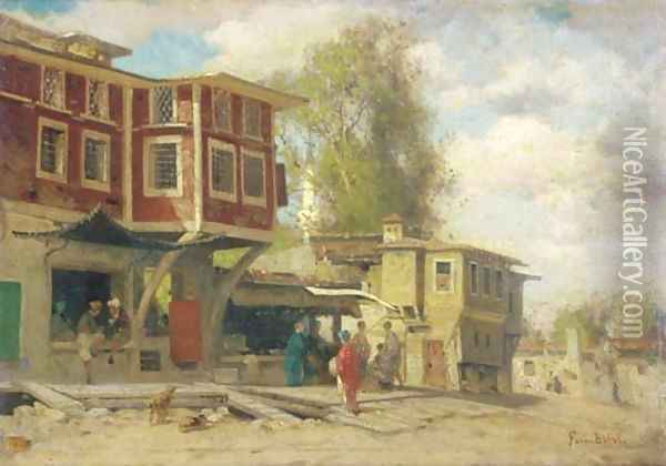 Village à Bebec a view of a Turkish village Oil Painting - Fabius Germain Brest