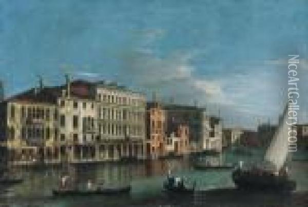The Grand Canal, Venice, Looking
 South From The Palazzo Da Lezzetowards Santa Maria Della Carita Oil Painting - Apollonio Domenichini